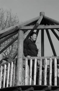 Neil in the partially constructed pole house